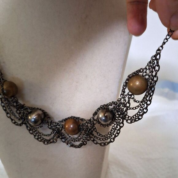 A Ball & Chain Women's Necklace Steampunk Multi-Layered Whimsigoth Metallic - Picture 3 of 8